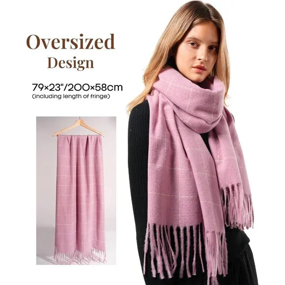 Women Pink Large Chunky Scarves Cozy Shawls Wraps Winter Scarf